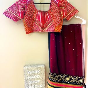 Black , peach, pink saree with blouse